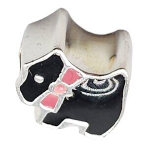 Solvar Sterling Silver Black Enamel Scotty Dog Slide Charm Kids New Old Stock